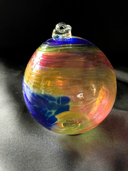 Mundgeblasene-Glaskugel - 3 farbiges Unikat mit Aufhängöse